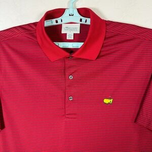 Masters Performance Polo Shirt Mens Large Red Golf Stretch Short‎ Sleeve Striped